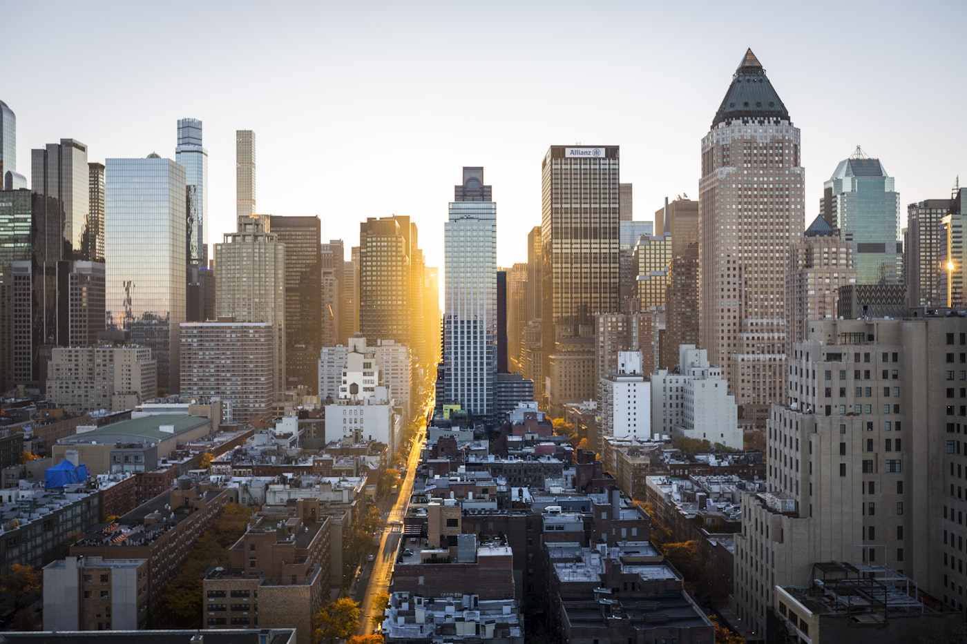 Modern city architecture at golden hour